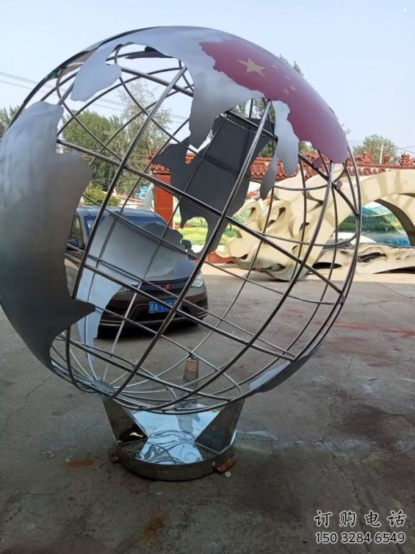 園林地球儀雕塑，噴漆景觀雕塑，網(wǎng)格形式