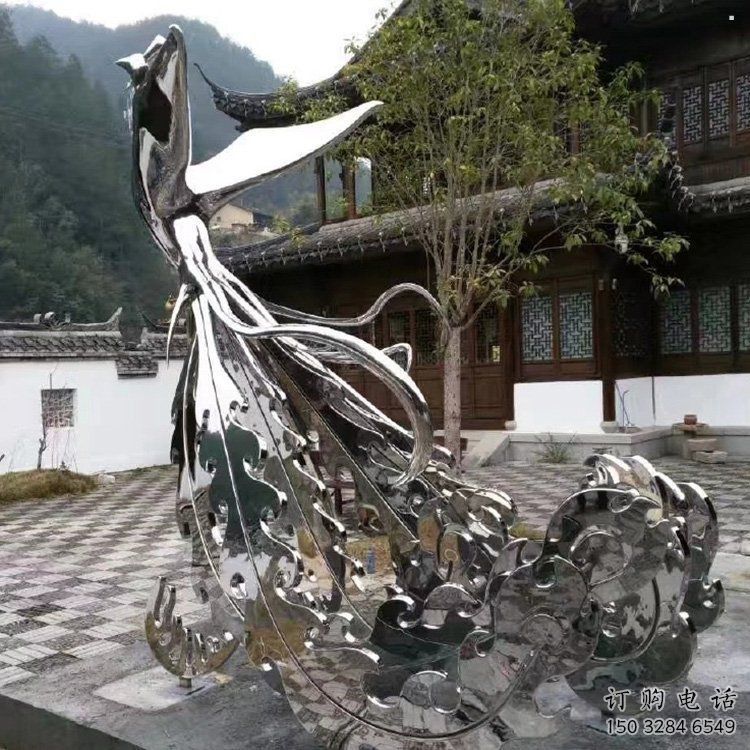 園林鳳凰雕塑供求，水景雕塑，不銹鋼鳳凰雕塑制造商