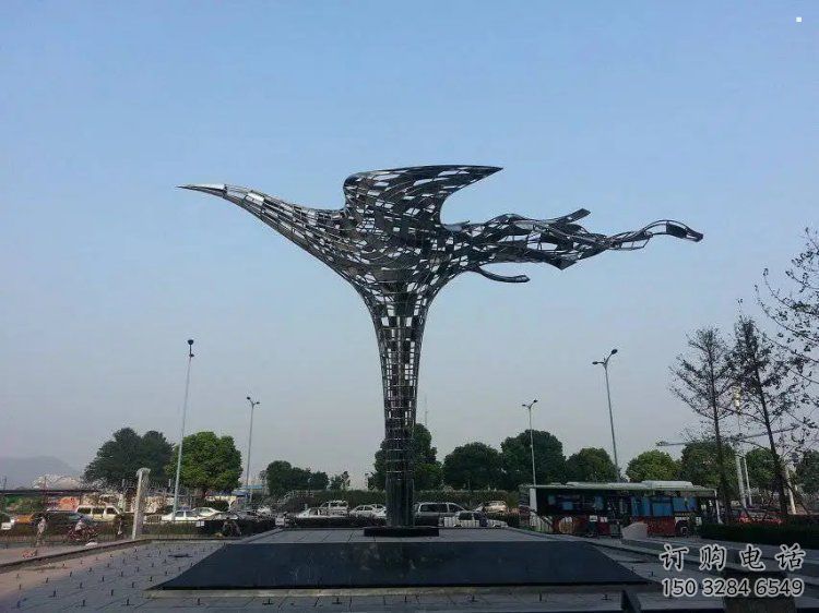 鳳凰雕塑生產(chǎn)，美陳雕塑，抽象鳳凰雕塑定制廠家