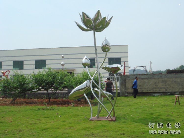 鏡面荷花雕塑，不銹鋼植物雕塑，景觀美陳擺件