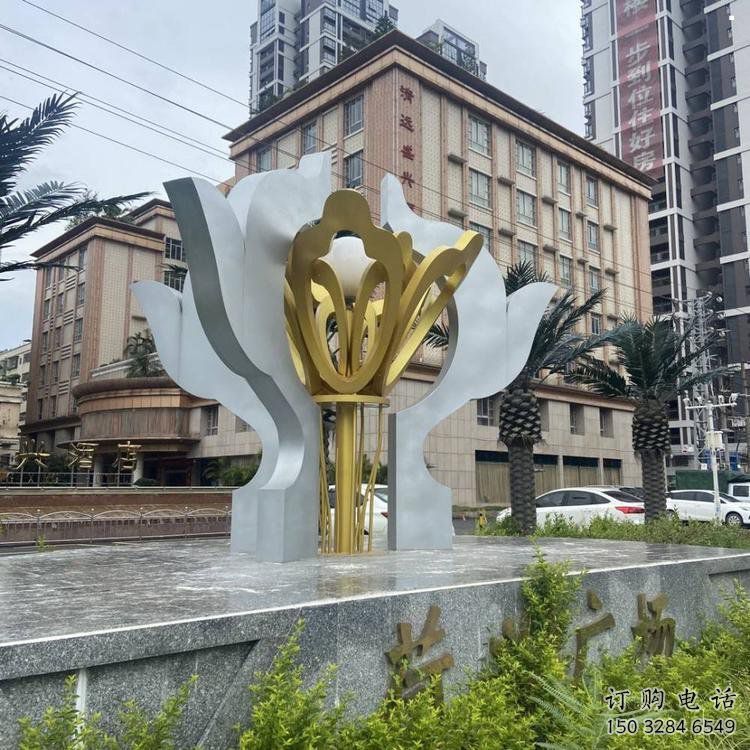 抽象荷花雕塑展品，小區(qū)雕塑，不銹鋼荷花雕塑制作廠家
