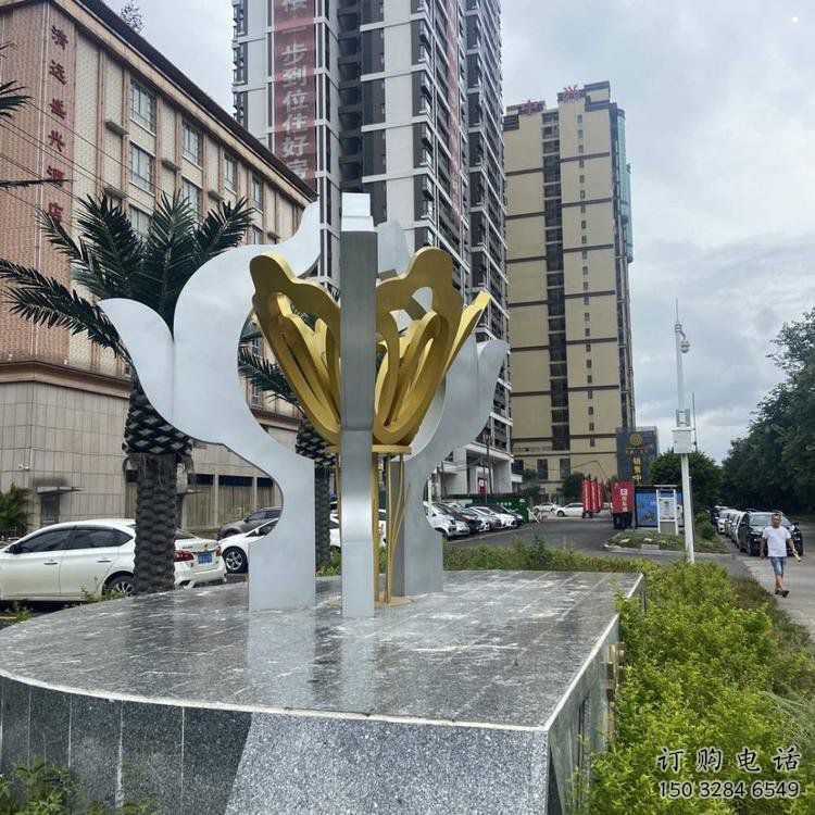 荷花雕塑常用，景觀概念，不銹鋼荷花雕塑廠家展品