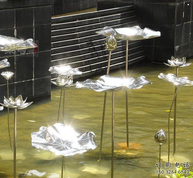 鏡面荷葉雕塑制造商，公園雕塑，不銹鋼荷葉雕塑廠家