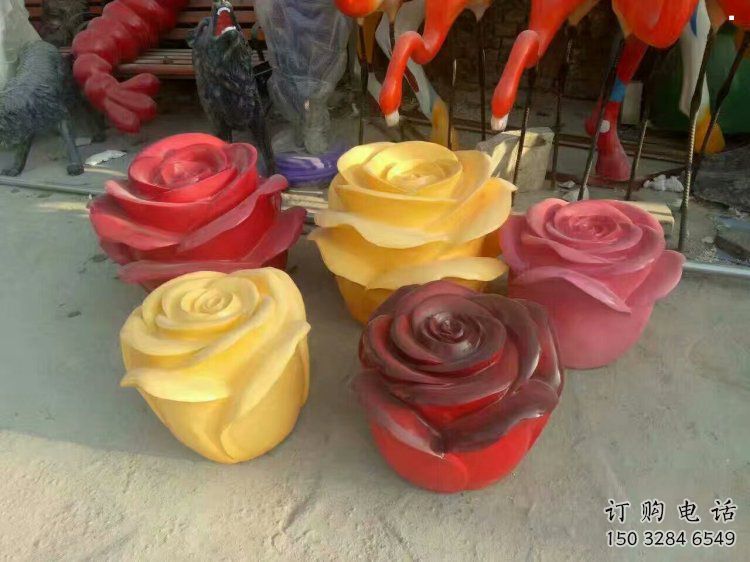 玫瑰花雕塑通用，鍛造工藝，中式玻璃鋼玫瑰花雕塑廠家