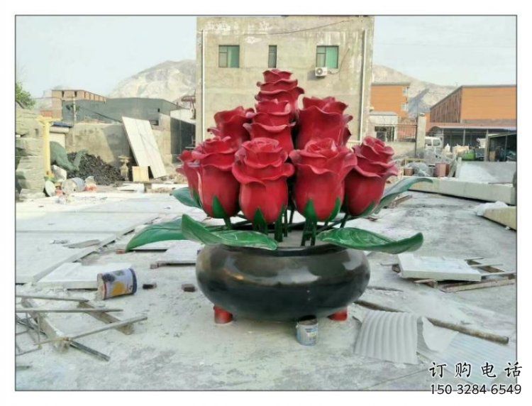 玫瑰花雕塑定做廠家，村標概念，廣場不銹鋼玫瑰花雕塑