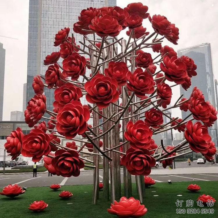 玫瑰花雕塑批發，烤漆工藝，不銹鋼玫瑰花雕塑精選廠家