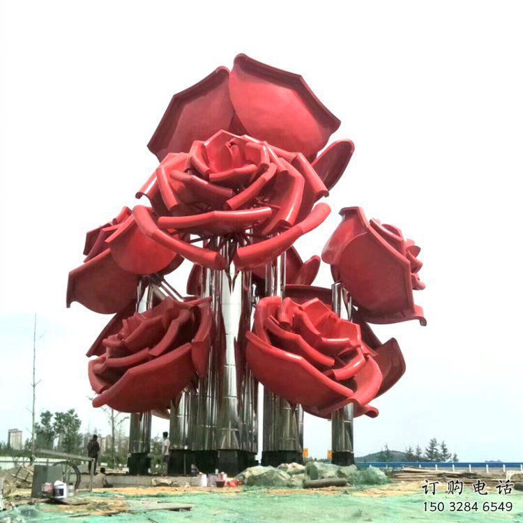 玫瑰花雕塑指用，小區(qū)擺件，不銹鋼玫瑰花雕塑制作