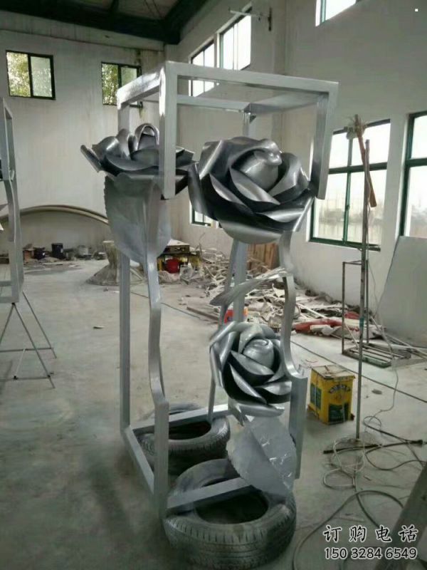 月季花雕塑制作，美陳雕塑，不銹鋼月季花雕塑定制廠家