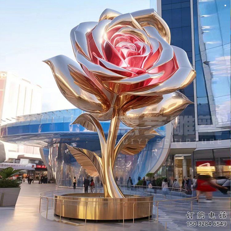 大型月季花雕塑廠家，街頭藝術，不銹鋼月季花雕塑通用