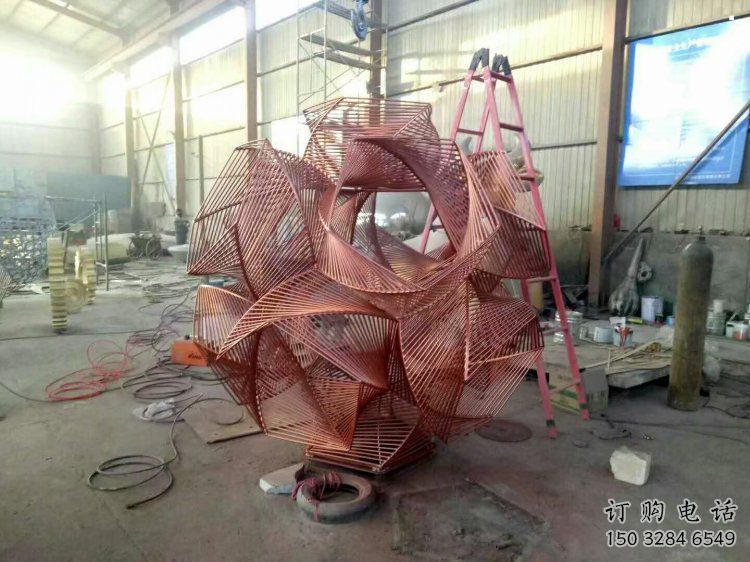 花球雕塑訂做，街景小品，不銹鋼花球雕塑制作廠家