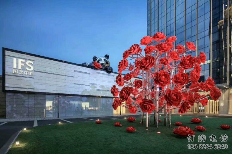 玫瑰花朵雕塑制作廠家，室外軟裝，景觀玫瑰花朵雕塑承接