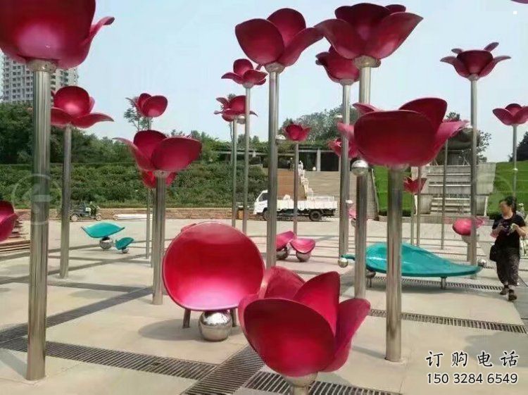 花朵雕塑定做，多彩藝術(shù)，郁金香花朵雕塑廠家選用