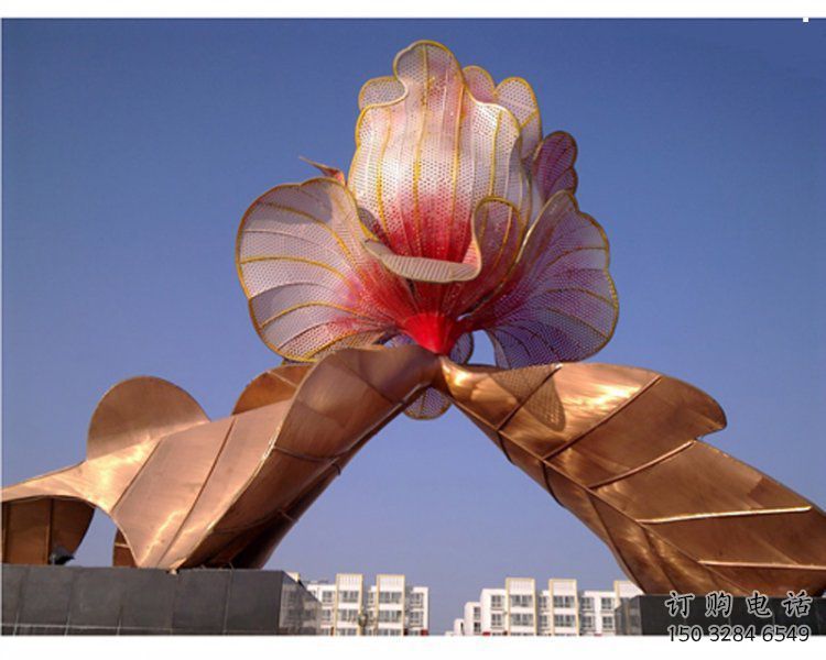 牡丹花雕塑制作，園林裝飾，不銹鋼牡丹花雕塑廠家