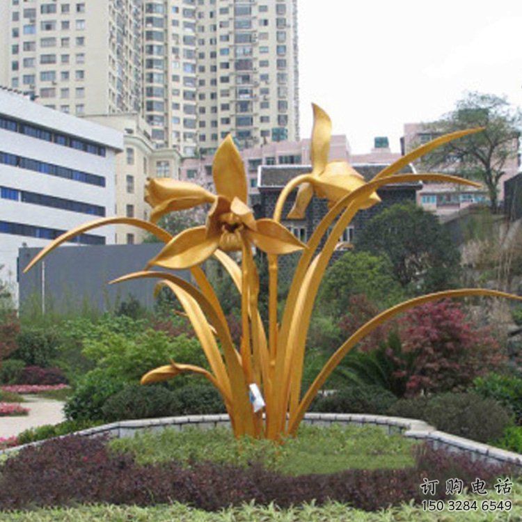 蘭花雕塑定價，村標概念，不銹鋼蘭花雕塑廠家選用