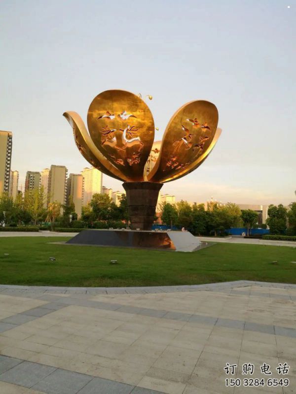 山茶花雕塑優價，村標概念，不銹鋼山茶花雕塑生產