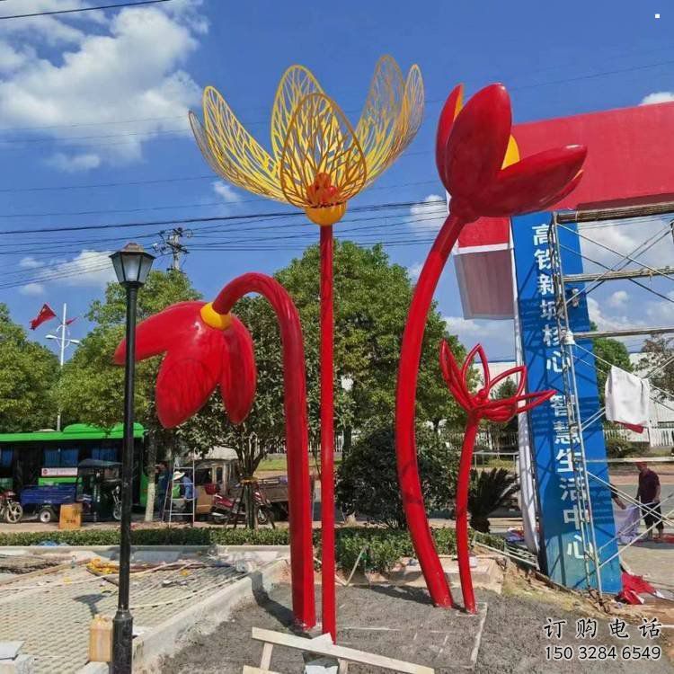 郁金香雕塑訂做，室外軟裝，不銹鋼郁金香雕塑廠