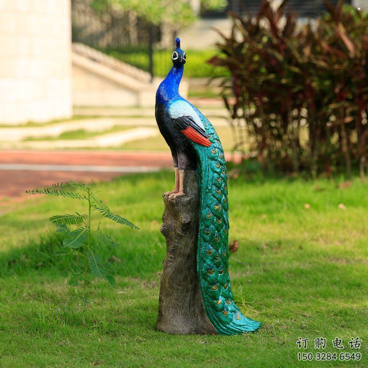 彩繪孔雀雕塑生產(chǎn)，美陳雕塑，仿真孔雀雕塑定制