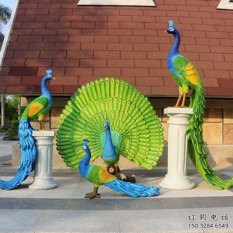 彩繪孔雀雕塑選用，廣場雕塑，仿真孔雀雕塑選用