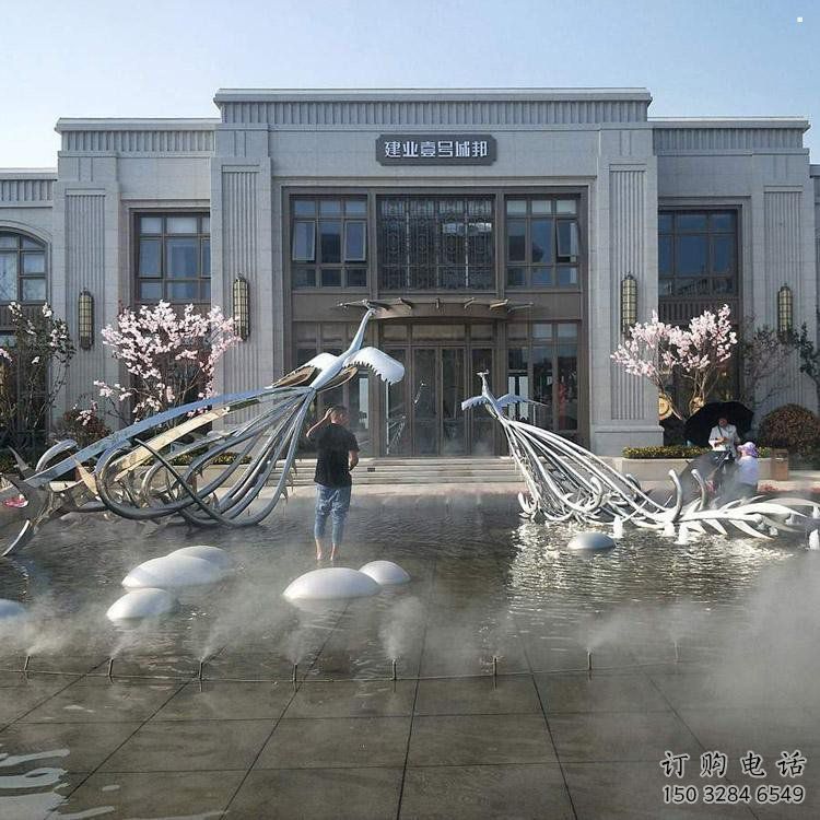 孔雀景觀雕塑常用，酒店擺件，水景不銹鋼孔雀雕塑廠