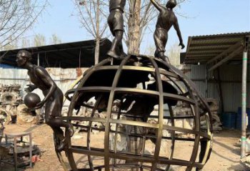 地球儀雕塑系列，城市裝飾，烤漆地球儀人物雕塑優(yōu)選