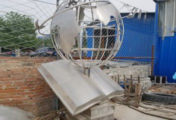 地球儀雕塑制造，白鋼構(gòu)件，校園書籍地球儀雕塑提供