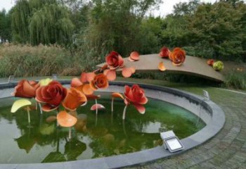 月季雕塑定做，小區雕塑，彩色月季花朵雕塑制造商