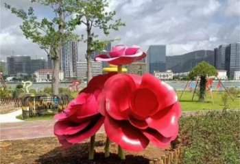 制造牡丹花雕塑廠家，地標擺件，烤漆不銹鋼牡丹花雕塑精選
