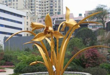 蘭花雕塑定價，村標概念，不銹鋼蘭花雕塑廠家選用