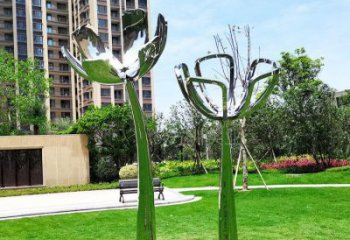 百合花雕塑精選，美陳雕塑，鏡面不銹鋼百合花雕塑通用