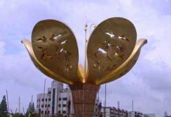 山茶花雕塑制作廠家，城市雕塑，不銹鋼山茶花雕塑