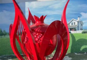 石榴花雕塑訂做，街景小品，不銹鋼石榴花雕塑制作