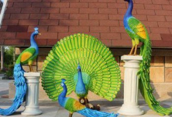 彩繪孔雀雕塑選用，廣場雕塑，仿真孔雀雕塑選用