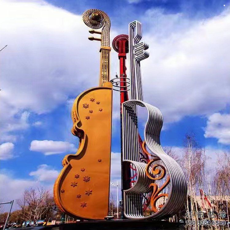 大提琴雕塑制作，村標(biāo)概念，不銹鋼大提琴雕塑專供