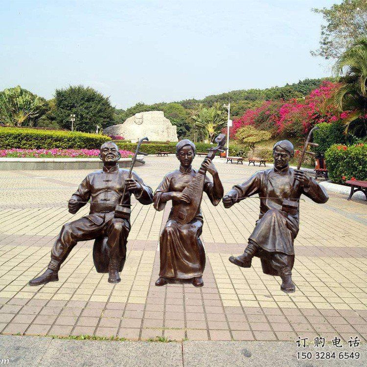 拉二胡雕塑承接，校園雕塑，民俗人物雕塑定制