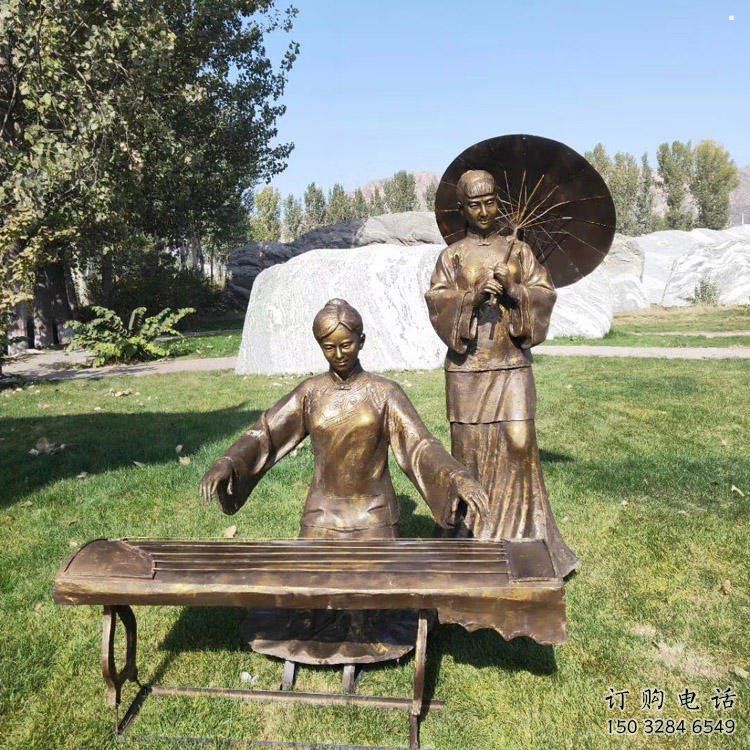 彈古箏雕塑定價，景觀雕塑，民俗人物雕塑擺件