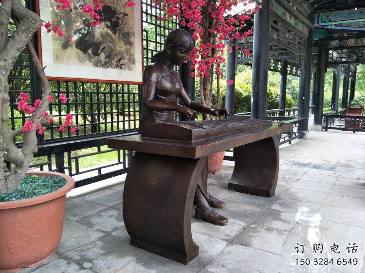 彈古箏雕塑供給，戶外雕塑，景觀民俗人物雕塑選用