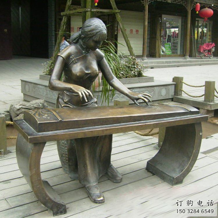 彈古箏雕塑通用，戶外雕塑，戶外民俗人物雕塑擺放