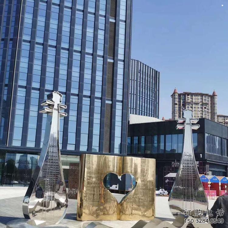 提琴雕塑展品，花園小品，鏡面不銹鋼提琴雕塑優選