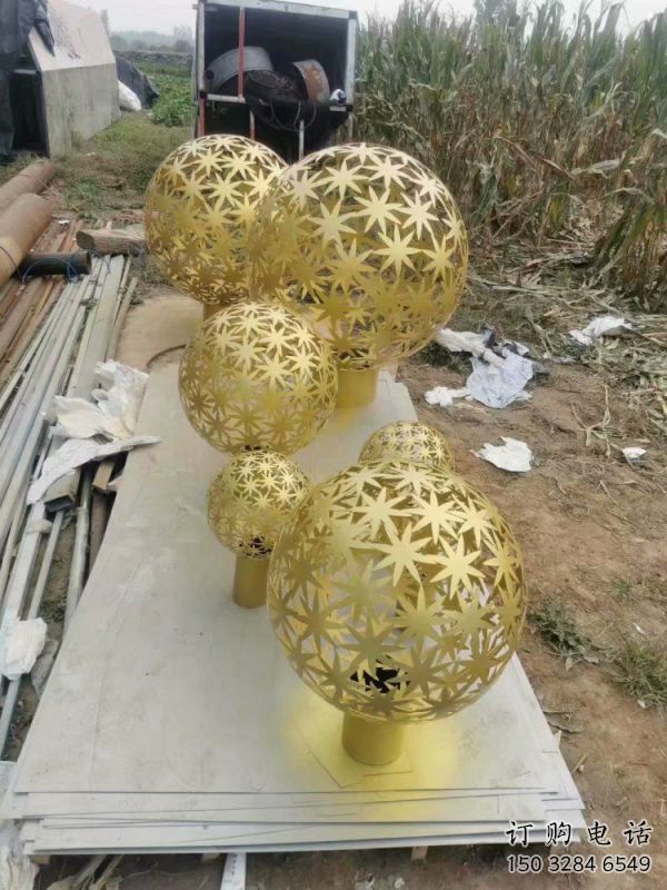 燈光球雕塑訂做，景區(qū)案例，不銹鋼燈光球雕塑定制