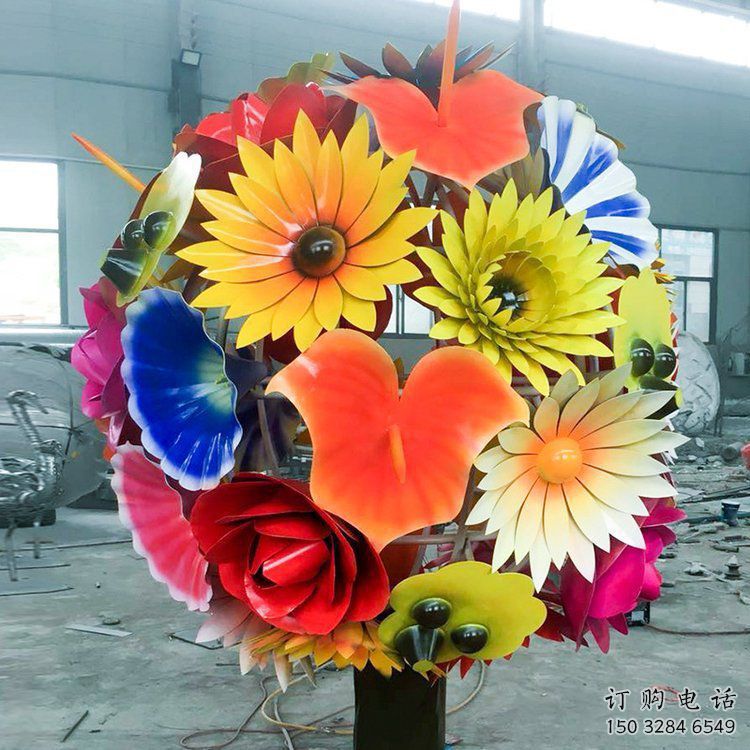 花球雕塑廠家，花園小品，烤漆不銹鋼花球雕塑優選