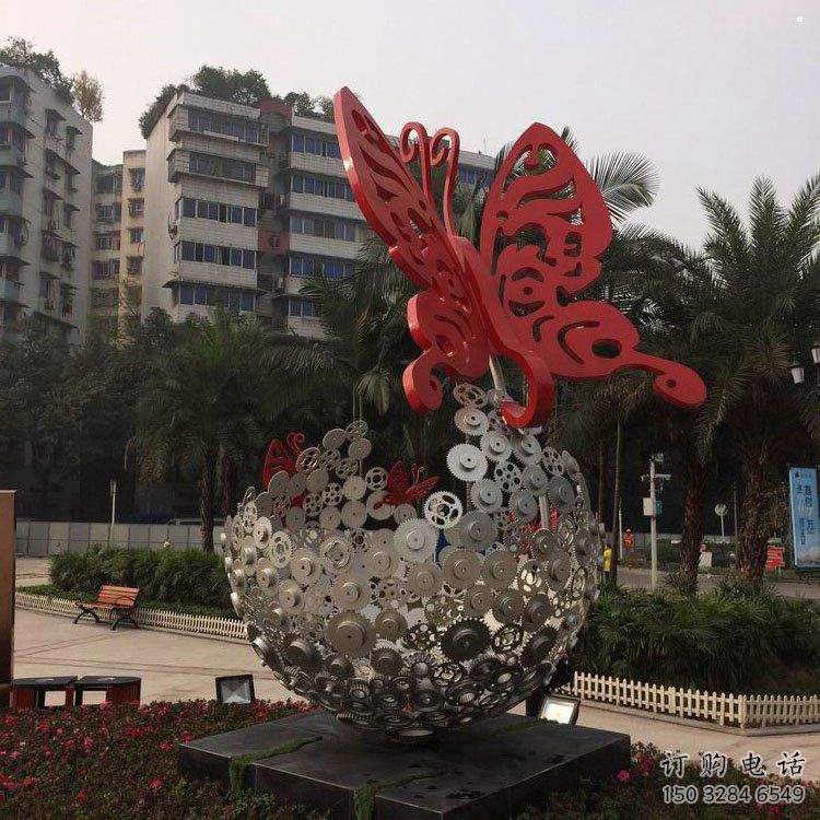 花球雕塑定做，公園小品，不銹鋼花球雕塑供應