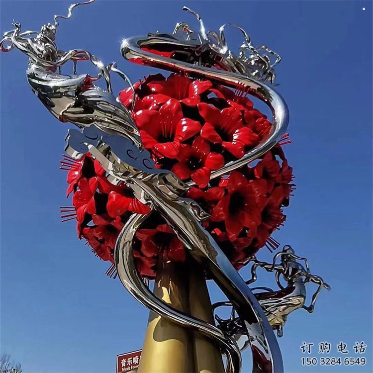花球雕塑精選，彩鋼制作，不銹鋼花球雕塑標準廠家