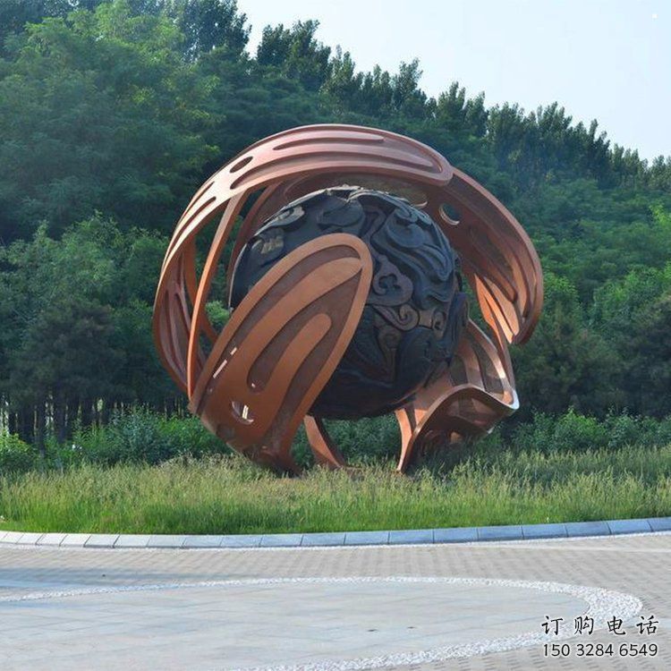 鏤空球雕塑廠家，小區(qū)擺件，烤漆異形鏤空球雕塑服務商