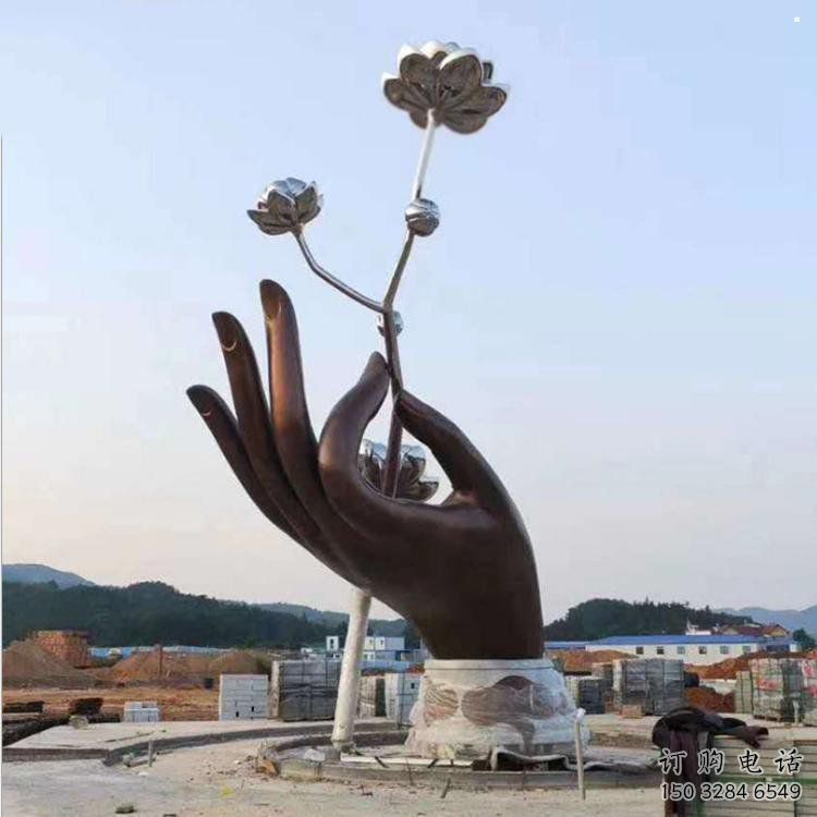 手拈花雕塑精選，室外軟裝，不銹鋼手拈花雕塑廠家