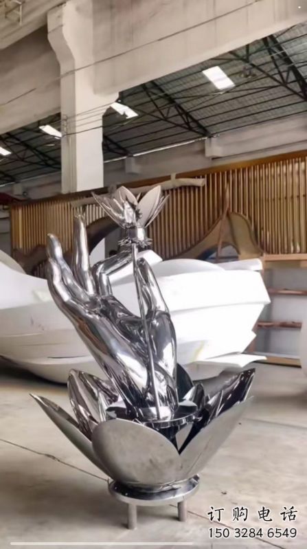 手拈花雕塑生產(chǎn)，白鋼構(gòu)件，不銹鋼手拈花雕塑通用