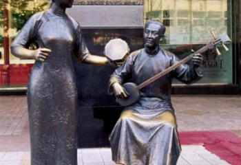 拉二胡雕塑觀賞型，公園小品，別墅民俗人物雕塑生產商