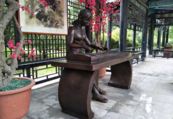 彈古箏雕塑供給，戶外雕塑，景觀民俗人物雕塑選用