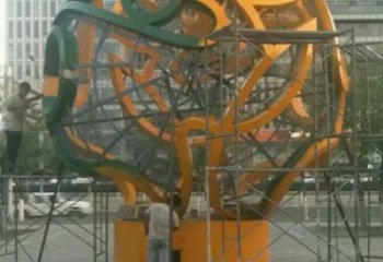 鏤空球雕塑定制，街頭雕塑，烤漆鏤空球雕塑制作