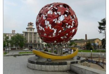 花紋球雕塑承接，街道標識，不銹鋼花紋球雕塑供應