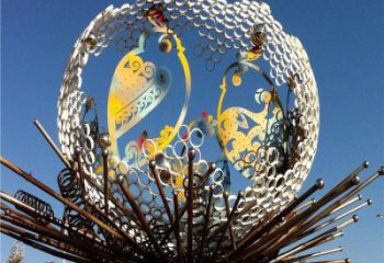 花紋球雕塑訂做，街景小品，不銹鋼花紋球雕塑定制